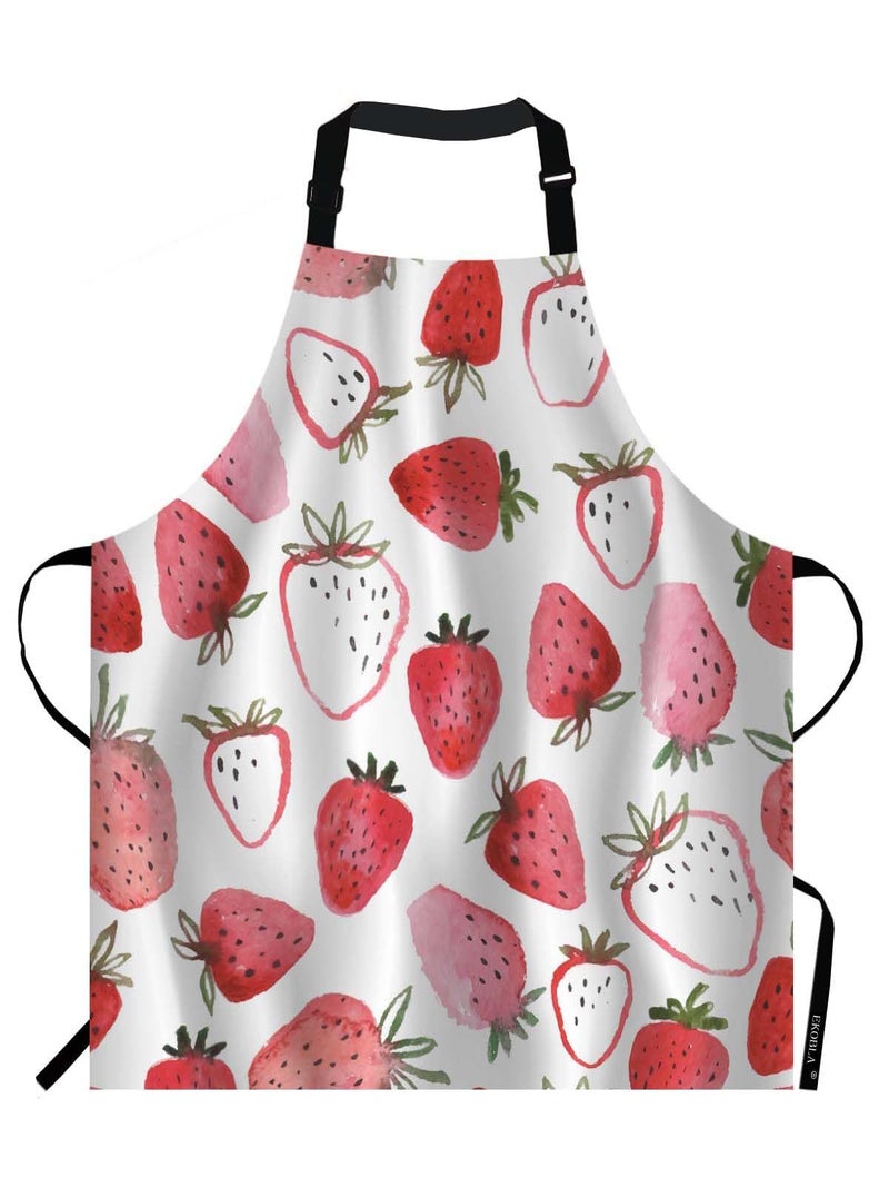 EKOBLA Strawberry Aprons Abstract Watercolor Hand Drawn Beautiful Fruit Fresh Sweet Spring Waterproof Resistant Chef Cooking Kitchen BBQ Adjustable Aprons for Women Men 27x31 Inch - Image 1